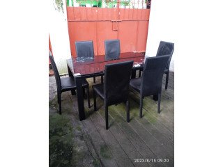 6-Seater Dining Table Set - Tempered Glass